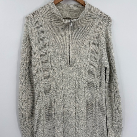 NWT LOFT Cable Knit Half-Zip Long Sleeve Sweater Dress | Grey | Medium - Picture 4 of 5